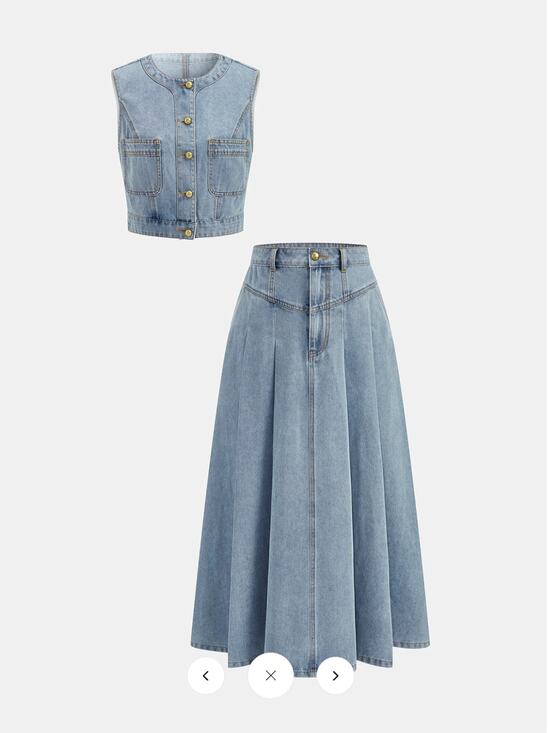 Commense Dresses & Skirts - NWT Commense Denim Crop Vest & Pleated Midi Skirt Set Sz M